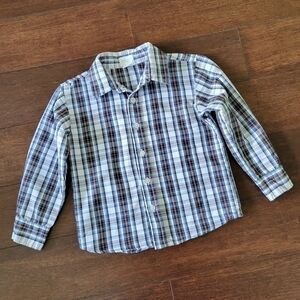 Tahari boy's soft thick knit long sleeve button up plaid shirt- size 5
